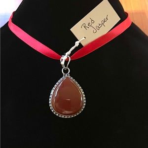 Teardrop shape RED JASPER - Silver Pendant